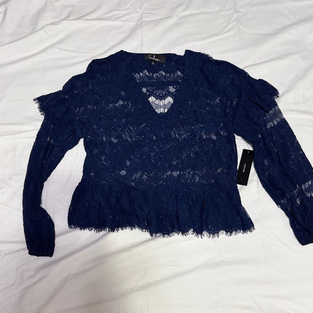 Lulu's Deep Blue Lace Blouse
